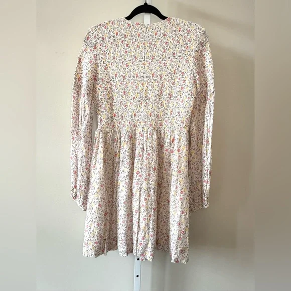 Ganni Floral Babydoll Mini Dress Long Sleeve Ditsy Print Pleated